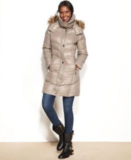Calvin Klein Funnel Neck Faux Fur Trim Puffer   Coats   Women