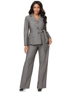 Le Suit Plus Size Suit, Belted Notched Collar Jacket & Wide Leg Pants   Suits & Separates   Plus Sizes