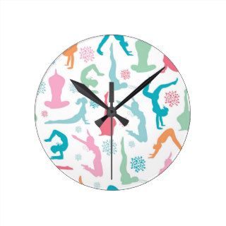 Colorful yoga poses pattern round wall clocks