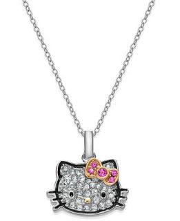 Hello Kitty Sterling Silver Pave Set Crystal Kitty Pendant Necklace   Necklaces   Jewelry & Watches