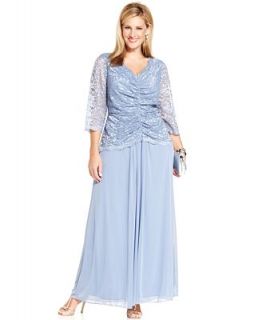 Alex Evenings Plus Size Three Quarter Sleeve Illusion Lace Gown   Dresses   Plus Sizes