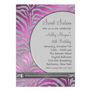 Pink Silver Zebra Retro Sweet Sixteen Party Invite