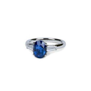 Blue Sapphire and Diamond Baguette Engagement Ring Platinum Jewelry