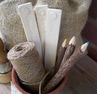 set of four rustic herb markers by little brick house ceramics