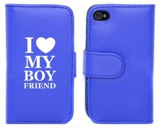 Blue Apple iPhone 5 5S 5LP114 Leather Wallet Case Cover I Love My Boyfriend Cell Phones & Accessories