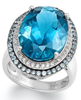 Sterling Silver Ring, Blue Topaz (15 5/8 ct. t.w.) and White Topaz (1/4 c.t. t.w.) Large Oval Ring   Rings   Jewelry & Watches