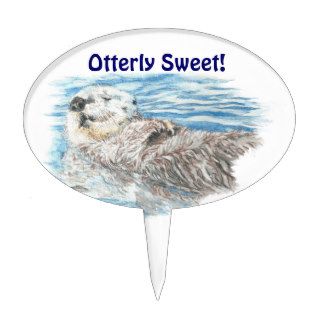 Celebrate Humor Otterly Sweet fun Swimming Otter Cake Topper