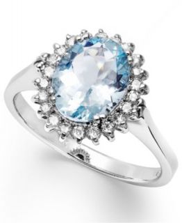 14k White Gold Ring, Aquamarine (3 1/4 ct. t.w.) and Diamond (1/2 ct. t.w.) Oval Ring   Rings   Jewelry & Watches