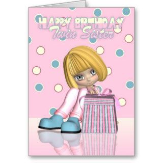 Twin Sister Birthday Card With Cute Little Girl An