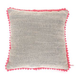 bobble trim herringbone cushion by romance is dead