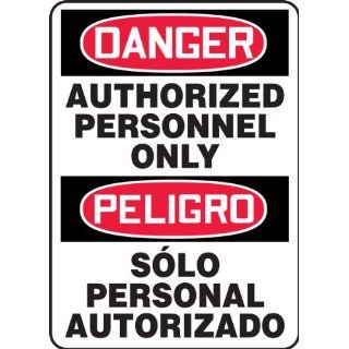 Accuform Signs SBMADM108VA Aluminum Spanish Bilingual Sign, Legend "DANGER AUTHORIZED PERSONNEL ONLY/PELIGRO SOLO PERSONAL AUTORIZADO", 20" Length x 14" Width x 0.040" Thickness, Red/Black on White Industrial Warning Signs Indust