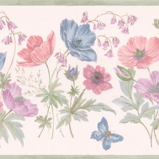 Violet Butterfly Flower Border Wallpaper Brewster Wallpaper