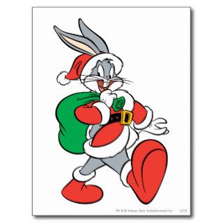 Bugs Bunny Santa walking happily Postcard