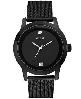 GUESS Mens Diamond Accent Black Ion Plated Stainless Steel Mesh Bracelet Watch 45mm U0297G1   Watches   Jewelry & Watches