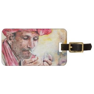 Mr. Smoker classic watercolor portrait painting Bag Tags