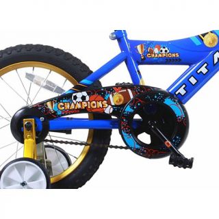 Titan Champions Boy's 16" Wheel Deluxe BMX Bike with Training Wheels   Blue and