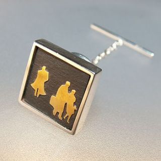 brass people on slate tie pin by van buskirk jewellery