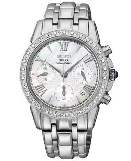 Seiko Womens Chronograph Le Grand Sport Solar Diamond Accent Stainless Steel Bracelet Watch 36mm SSC893   Watches   Jewelry & Watches