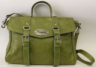 pale green leather satchel handbag by madison belts