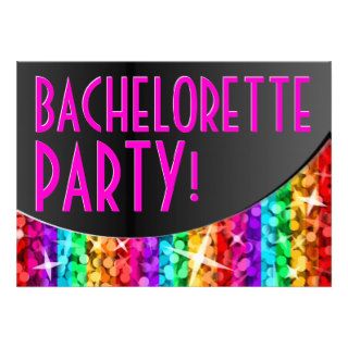 Glitz Rainbow Stripe curve 'Bachelorette Party' Personalized Announcements