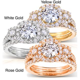 Annello 14k Gold Round Moissanite and 1 ct TDW Diamond 2 Piece Bridal Ring Set (G H, I1 I2) Annello Women's Moissanite Rings