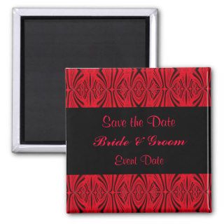 red and black save the date fridge magnet