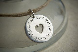 solid silver personalised latitude longitude heart token bracelet by sally clay