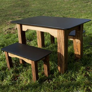 slate table and benches by free range designs