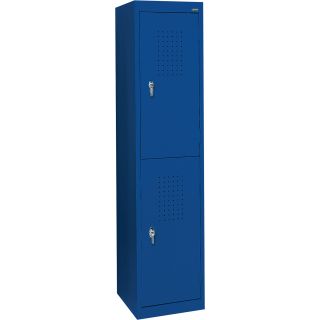 Sandusky Lee Welded Steel Storage Locker — Double Tier, 15in.W x 18in.D x 66in.H, Blue, Model# LF22151866-06  Lockers