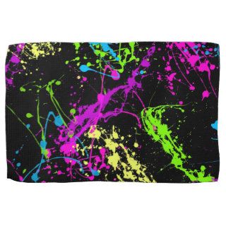 Colorful Neon Paint Splatters on Black Kitchen Towels