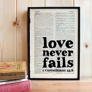 'love never fails' wedding quote print by bookishly