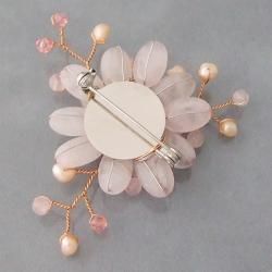 Rose Quartz and Natural Pearl Lotus Flower Brooch (3 5 mm)(Thailand) Brooches & Pins
