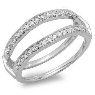 14k White Gold 1/3ct TDW Millgrain Diamond Engagement Wrap Guard Ring (H I, I1 I2) Wraps & Guards