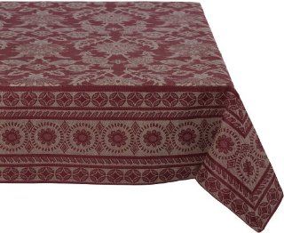 Mahogany Jamawar 60 Inch by 60 Inch Burgundy/Linen Square Tablecloth, Cotton Jacquard  