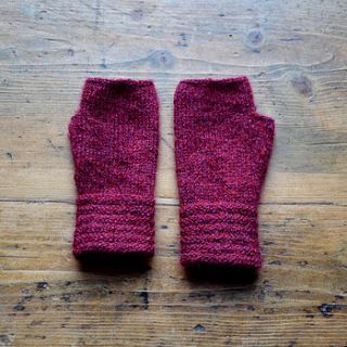 raspberry hand knitted wool mittens by made lovingly made