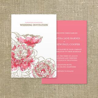 peony wedding invitation by paperhappy