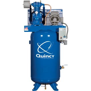 Quincy QP Pressure Lubricated Reciprocating Compressor — 7.5 HP, 230 Volt, 1 Phase, 80 Gallon Vertical, Model# 371CS80VCA  20   29 CFM Air Compressors