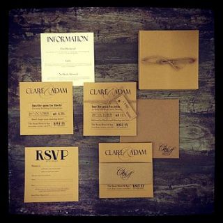 vintage print wedding invitation by made with love designs ltd