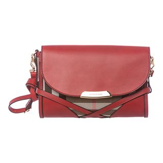 Burberry 'Abbott' Red/ Check Sartorial Leather Crossbody Bag Burberry Designer Handbags