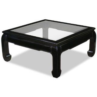 36in Ming Style Square Rosewood Coffee Table with Glass   Black  