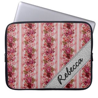 Pink and Red Floral Rose Paint Monogram Computer Sleeve