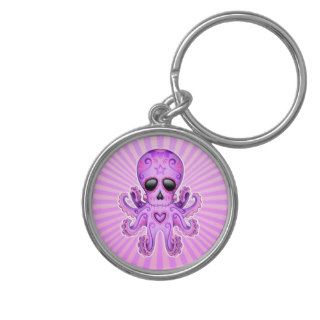 Cute Sugar Skull Zombie Octopus   Purple Keychain