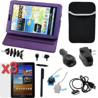 BIRUGEAR 12 Items Value Accessories Bundle Purple 360 Degree Rotating Folio Leather Cover Case kit for Samsung Galaxy Tab 7.7 Inch P6800 / P6810 Touchscreen Tablet Computers & Accessories