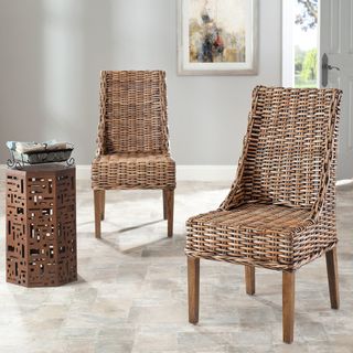 Safavieh St Thomas Indoor Wicker Brown Sloping Arm Chairs (Set of 2) Safavieh Dining Chairs