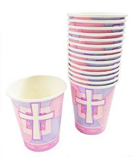Religious and Joyous Cross Cups   18cnt. Pink Paper Cups Health & Personal Care