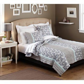 Pinzon 100 Percent Cotton Printed Full/Queen Quilt Set, Gray Gardenia   Bed Quilts