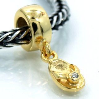 Pro Jewelry .925 Sterling Silver Dangling "Golden Flip Flop Sandal" Charm Bead for Snake Chain Charm Bracelets Jewelry