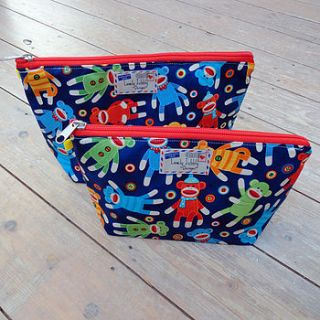 sock monkeys cosmetic toiletry wash bag by lovely jubbly