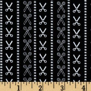 44'' Wide Timeless Treasures Sewing & Knitting Scissor Stripe Black Fabric By The Yard