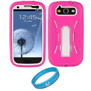 Pink/White Rubberized Stitch Case with Stand for Samsung Galaxy S III / S3 Android Smartphone (Fits all carriers) + SumacLife TM Wisdom Courage Wristband Cell Phones & Accessories